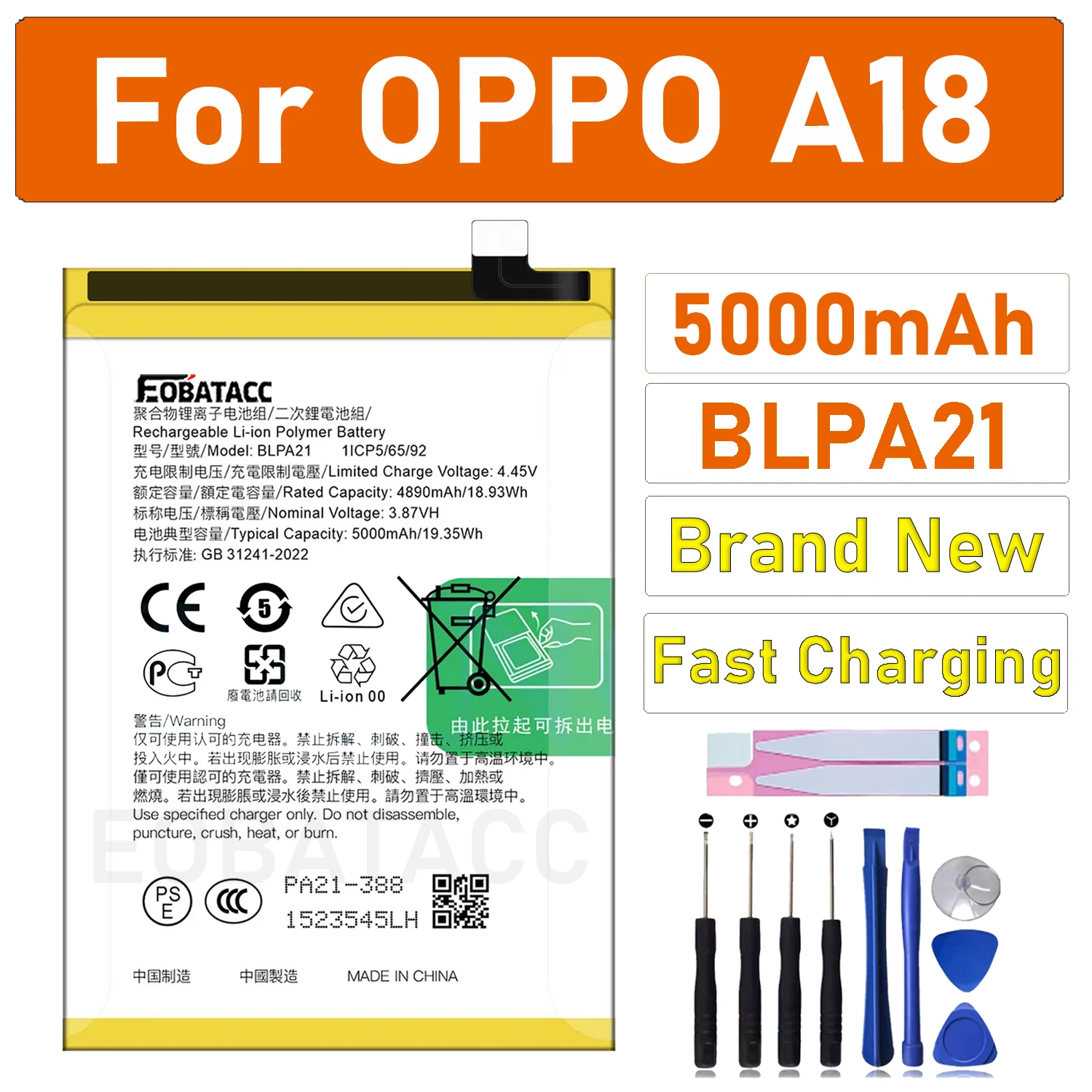 

2025 Years 100% Original New Replacement Battery BLPA21 For OPPO A18 Phone Battery+Free Tools