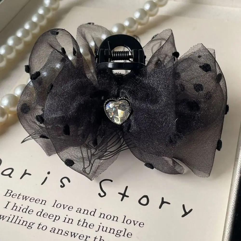 Black Chiffon organza Hair Claw Clip Korean Elegant Lace Bubble Hair Clip Hair Clamp Barrette Heart Rhinestone Shark Clip