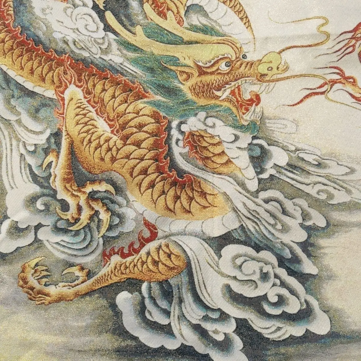 Tibet Tibetan Cloth Silk Dragon playing ball Thangka Tangka Embroidery Painting