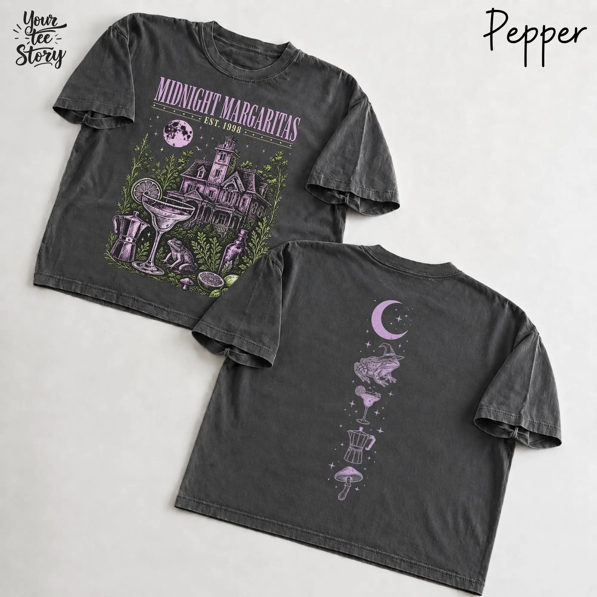Vintage Midnight Margaritas Front and Back Boxy Shirt, Retro Spooky Tequila Tee, Witchy Comfort Colors Boxy Tee