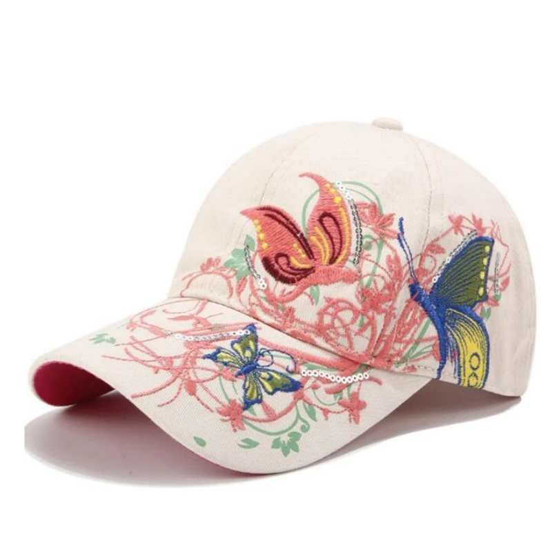 New Korean Style Sequin Embroidered Butterfly Embroidered Baseball Cap Lipstick Tide Hat Summer Female's Cap