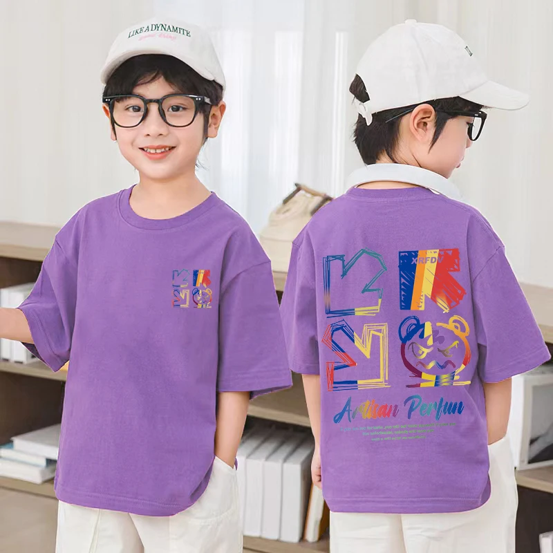 T-Shirt à Manches Courtes et Col Rond pour Enfant Garçon et Fille, Vêtement Streetwear Imprimé de Dessin Animé, Nouvelle Collection Été 2023
