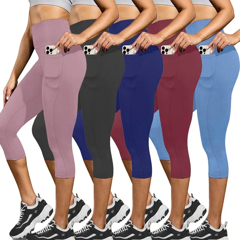 High Waisted Capri Pants for Women with Pockets Tummy Control No See Through Workout Running Yoga Athletic Push Up Gym Leggings