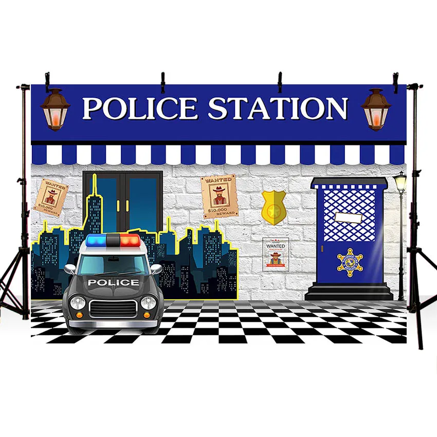 Mehofond Photography Background Police Station Policeman Car  Brick Wall Kid Boy Birthday Party Decoration Backdrop Photo Studio