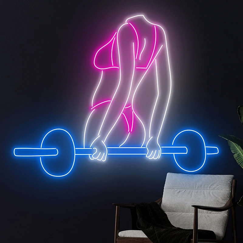 Sexy Girl Lift The Weight Neon Sign Dumbbell LED Signs Barbell Neon Light Weightlifting Led Neon Lights Lifting Wall Room Decor