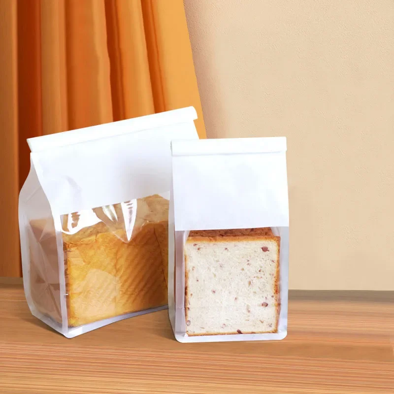 50PCS Thick Baking Toast Self Sealing Toast Package Bag Candy Bags Transparent Window Cotton Paper Curling Wire Sealing Bag