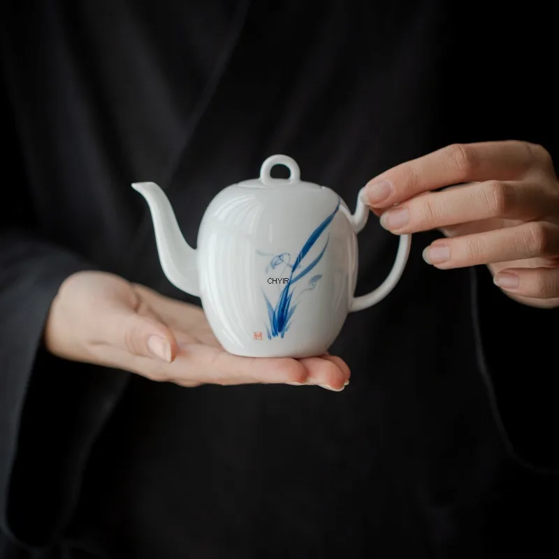 

White Porcelain Hand-painted Orchid Beauty Shoulder Pot Blue and White Kung Fu Tea Set Ceramic Tea Making Single Pot Literati