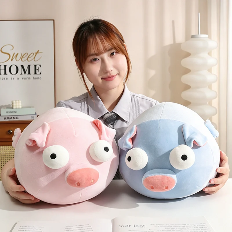 New 55cm Round Pig Fish Plush Toy Stuffed Animal Sweet Soft Cartoon Big Eyed Bead Doll Pillow Sofa Cushion for Girls Gifts Decor