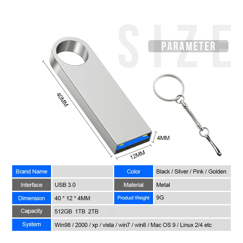 Süper USB Pendrive USB 3.0 1 TB Metal Cle USB Bellek 512G Yüksek Hızlı Kalem Sürücü USB Flash Sürücü 2 TB USB Memoria Ücretsiz Hediye Kargo