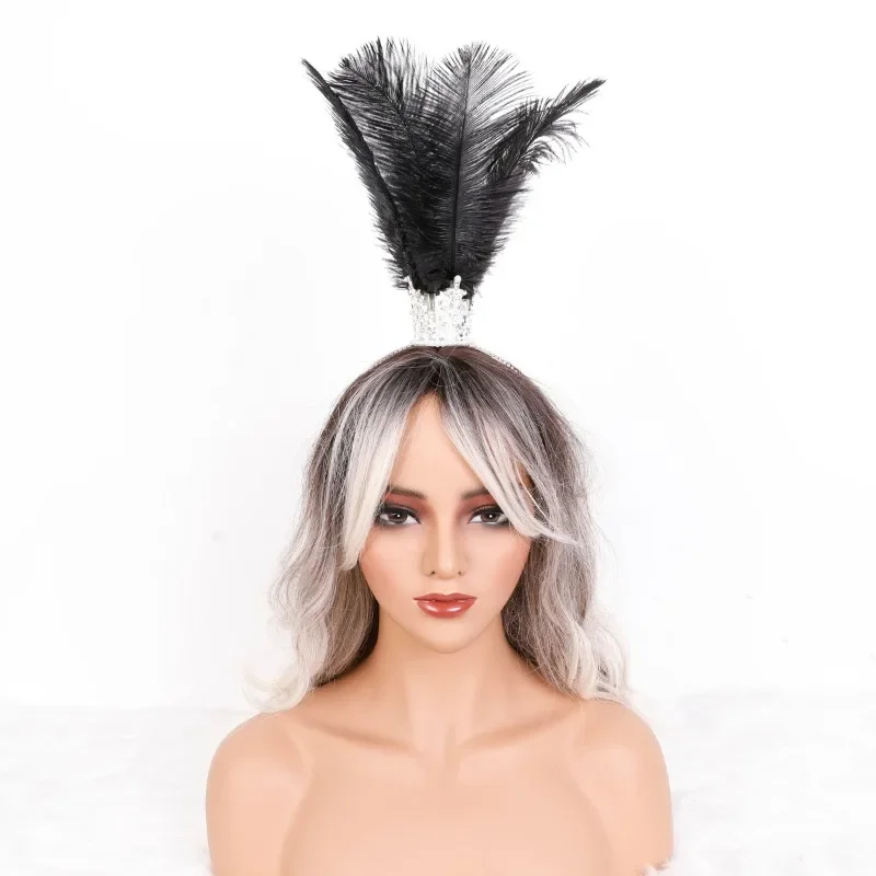Strass plume couronne bandeau coiffure femmes bandeau Halloween gothique mascarade carnaval élégant accessoire de fête