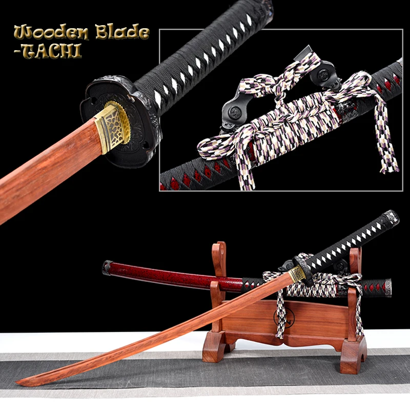 Personal Custom Home Decor Sword, Iaito Training Sword,Japanese Tachi Sword, Samurai Katana Sword, Metal Tsuba,Type E, Black Red