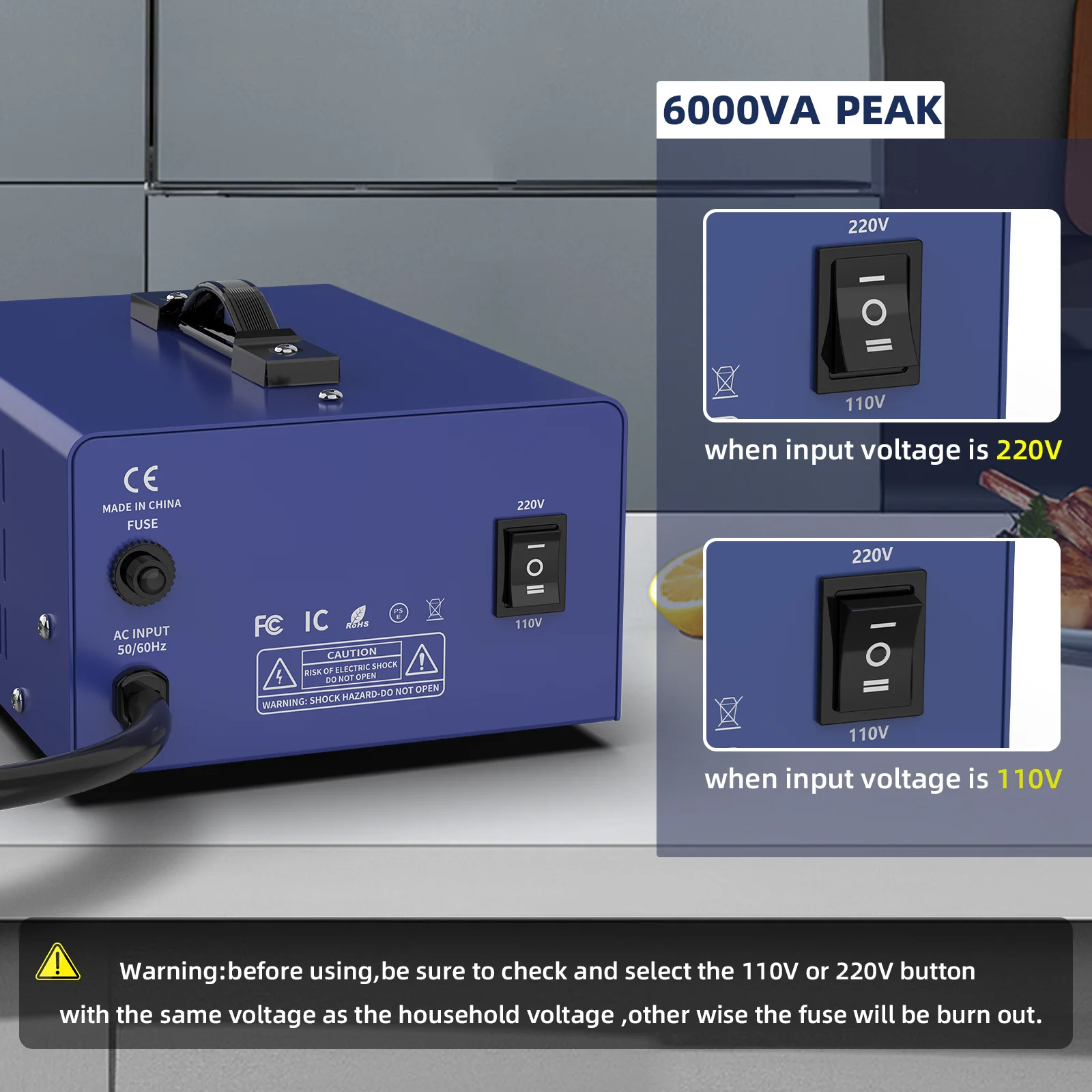 4000W Voltage Converter Transformer, 6000VA Peak, Heavy Duty Step Up/Down Power Transformer, Convert from 110V to 220V and 220V to 110V, with EU Outlets, US Outlets, Power Cord, Circuit Breaker Protection for Traveling Camping