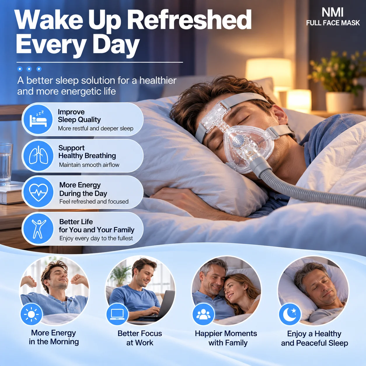 Resoxy NMI CPAP Vollgesichtsmaske Doppelschichtige Silikonpolsterung Leiser Auspuff Komfortables Kopfband für Schlaf, Schnarchen und Apnoe – Detail 4