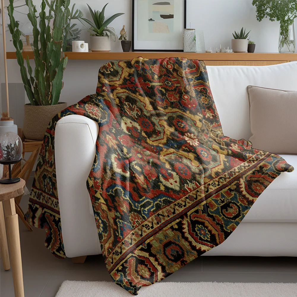 Turkish Kilim Vintage Rug Traditional Ethnic Handwoven Area Rug Red Brown Geometric Pattern Blanket