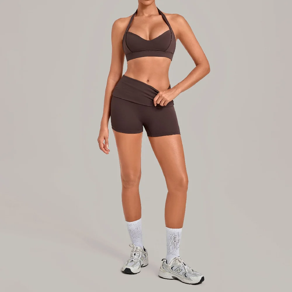 2 Piece Workout Set Women's Halter Sports Bra Scrunch Butt Gym Shorts Clothes Fitness Outfits Female Workout Yoga Clothing