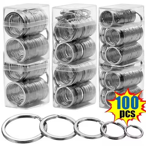 20/100Pcs Polished Silver Keyring Stainless Steel Hole Flat Key Ring Key Chain Rhodium Plated Round Split Keychain DIY Wholesale