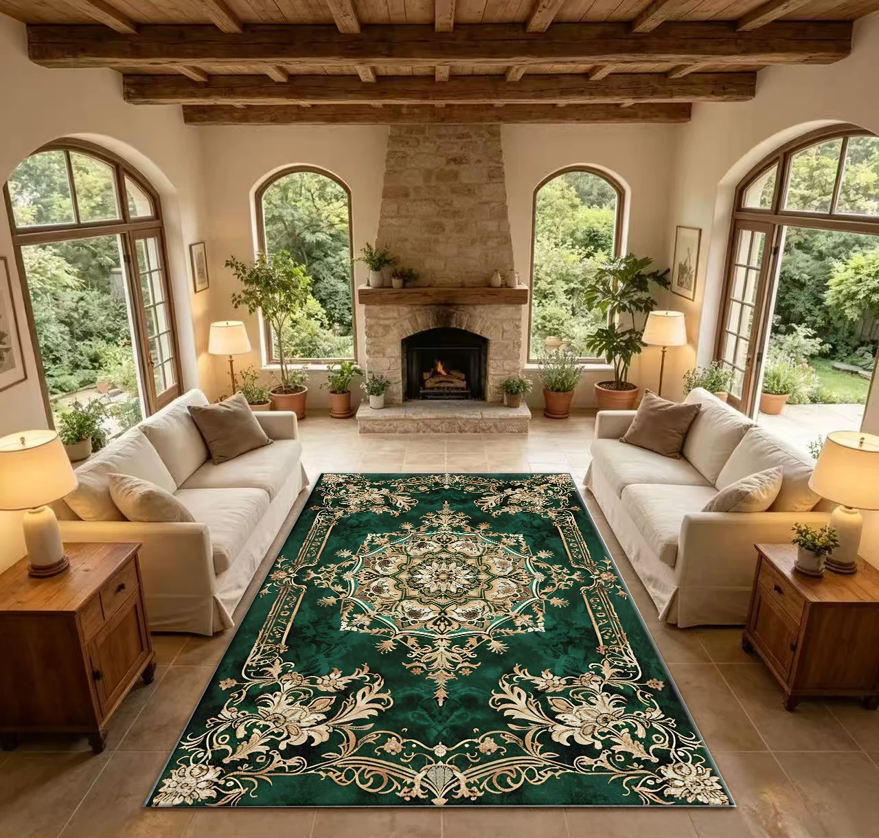 Luxury Vintage Medallion Floral Area Rug Elegant European Ornate Style Floor Carpet for Living Room Bedroom Home Decor