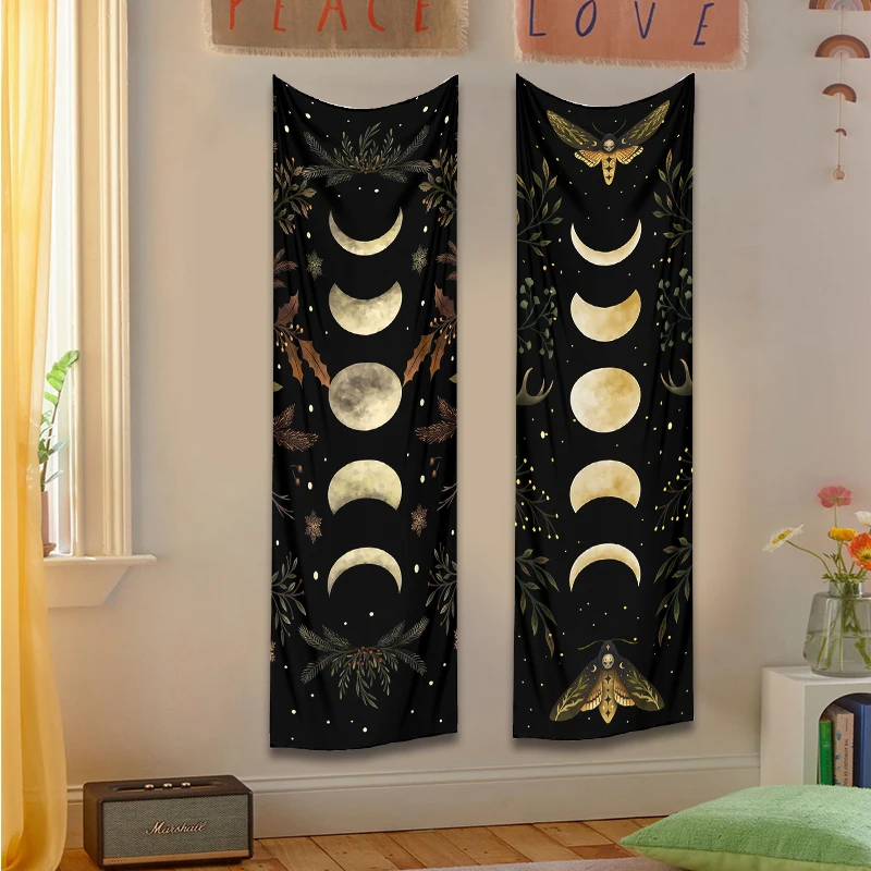 Moon Phase Tapestry Wall Hanging Moon moth Floral Vintage Psychedelic Star Snake Divination Bohemian Home Decor Art Decoration