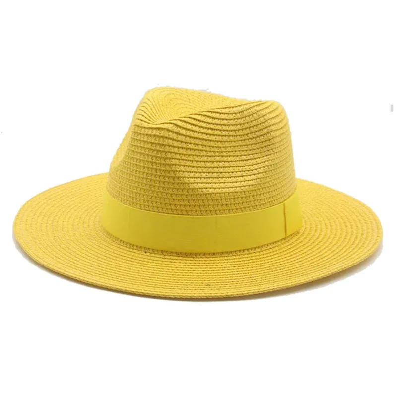 Black Ribbon Panama Straw Hat Flat Eaves Outdoor Spring and Summer Sunshade Beach Hats for Women