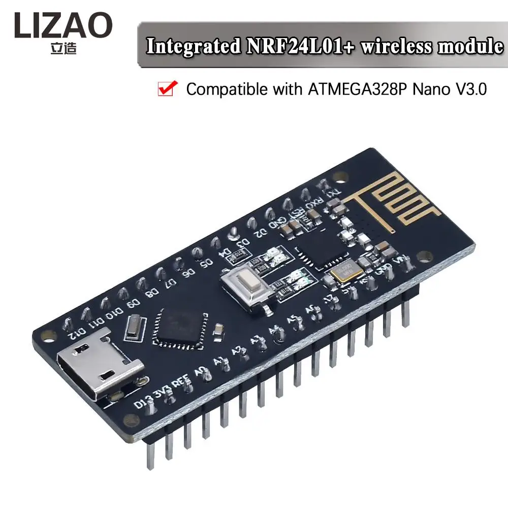 Nano V3.0, Micro USB Nano Board ATmega328P QFN32 5V 16M CH340 for Arduino ,with NRF24l01+,2.4G wireless,Immersion Gold