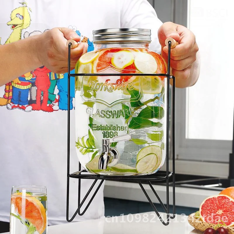 

Large Capacity Refrigerator Cold Kettle Glass Juice Jar with Tap Thickened Summer Fruit Teapot for Beverage Barrel Coke Barrel