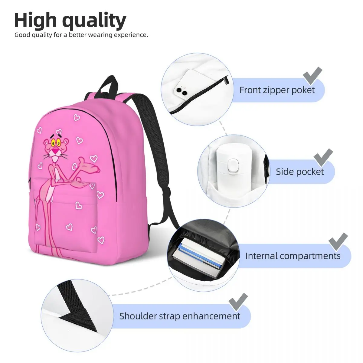 Pink Panther Cute Cartoon Backpack for Boy Girl Kids Student School Bookbag Daypack Kindergarten Primary Bag Travel