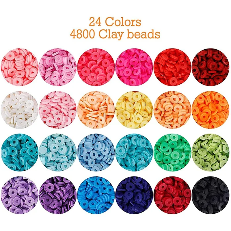 4800 Piece Of Clay Polymer Flat Round Beads Set,130 Pieces Of Letter Beads Lobster Clasp And Jump Ring, Suitable For DIY