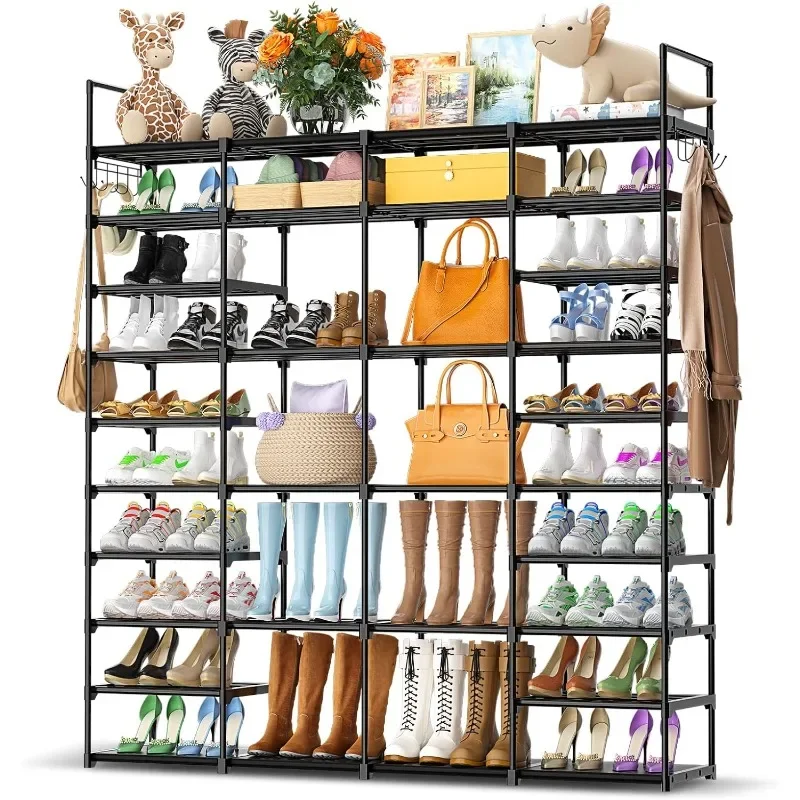 10 Tier Large Shoe Rack  72-80 Pair Shoe Boot Storage Rack, Metal Shoe Shelf