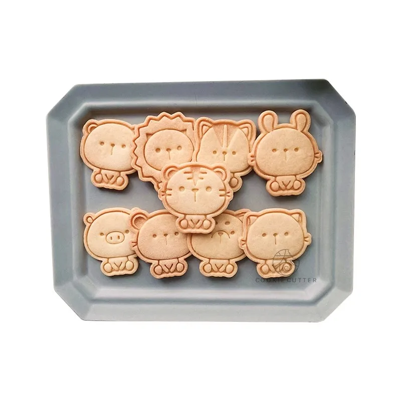 Cartoon Animal Pattern Cookie Cutter Puppy Piggy Rabbit Bear Lion Cat Biscuit Stamp Pressed Mold Homemade Bakeware Kitchenware