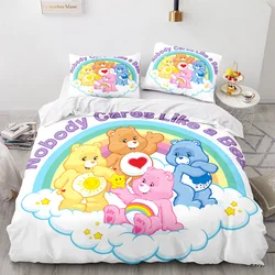 Ensemble de housse de couette Anime Cartoon Carebears pour enfants, housse de couette Kawaii Carebears, taie d'oreiller, décoration de literie pour enfants, Full Queen et King Size