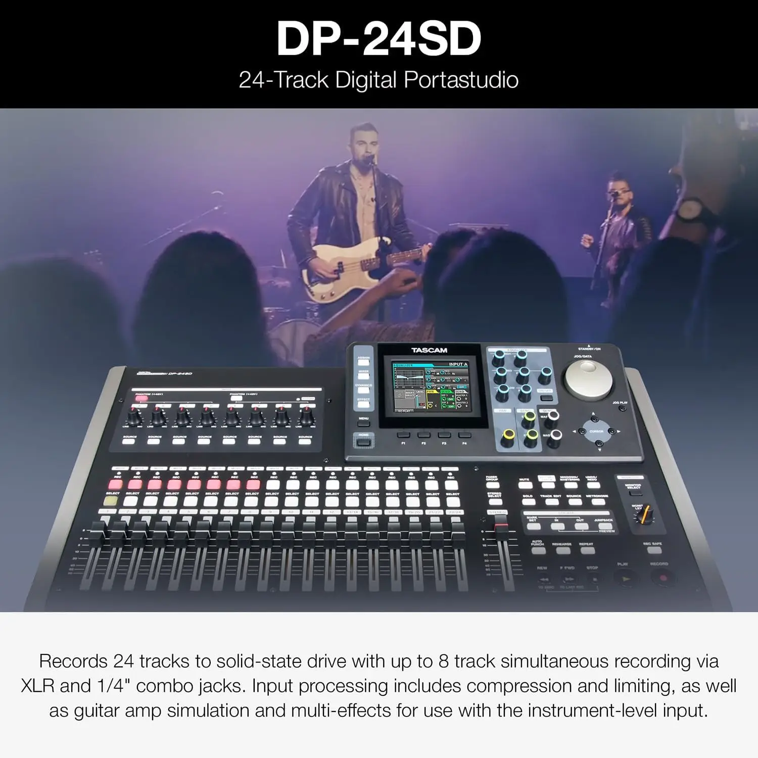 Tascam DP-24SD 24-Track Digital Portastudio Multi-Track Audio Recorder, 8 XLR Inputs, Effects, Mastering, Color Screen