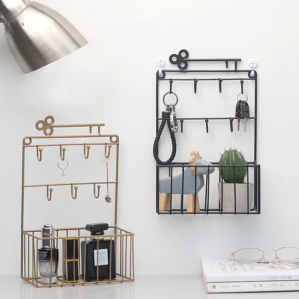 

Creative Groceries Wall Hooks Metal Wrought Iron Decorative Hooks Wall Shelves Hat Key Holders Storage Shelf with Hooks( )