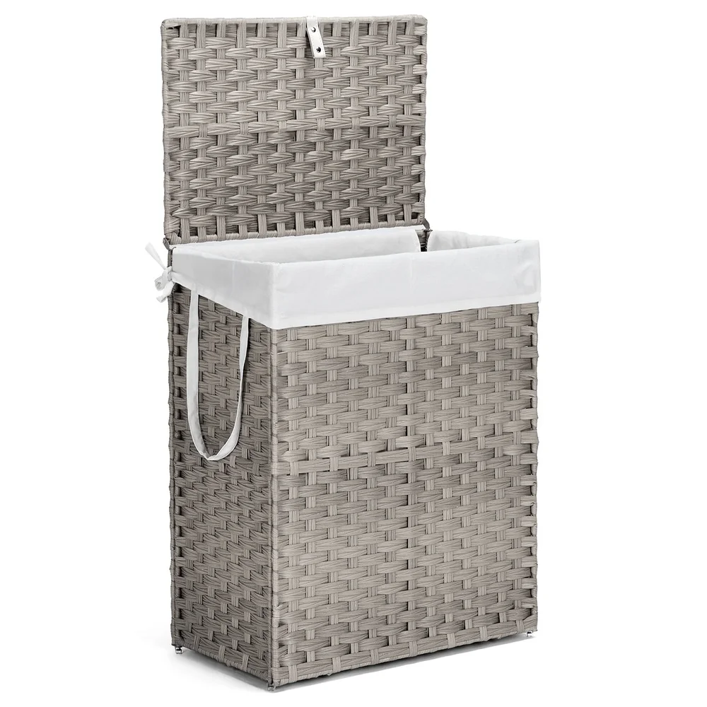 

90L Laundry Hamper with Lid Removable Liner Waterproof PP Rattan Easy Transport Compact Design Odor Control Bathroom Bedroom