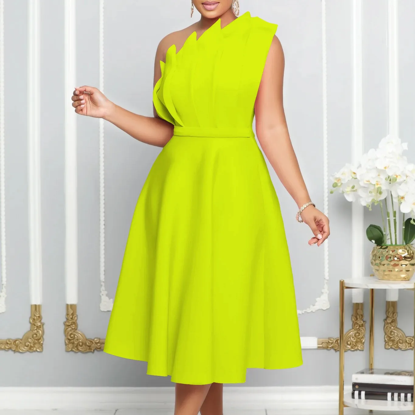 Elegant Party Dress Wedding Guest 2026 Shoulder High Waist Sleeveless Dresses A Line Pink Evening Dress Flared White Formal