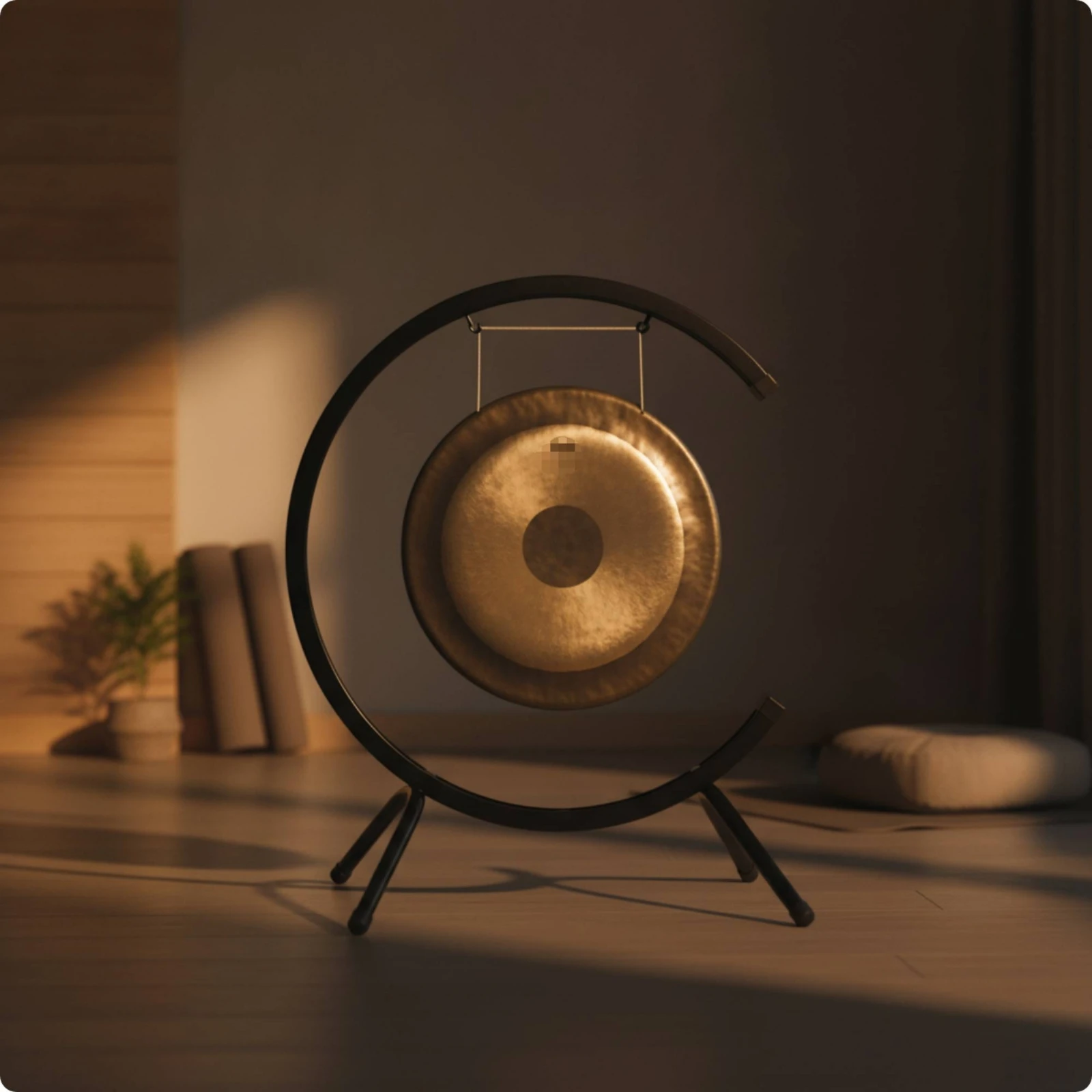 C-Shaped Gong Stand Matte Black Cylindrical Gong Stand Powder Coated Metal for Sound Healers, Meditation Rooms