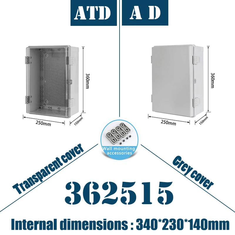 Outdoor plastic distribution box, 360*250*150mm, gray cover / transparent cover available, with waterproof ,dustproof functions.
