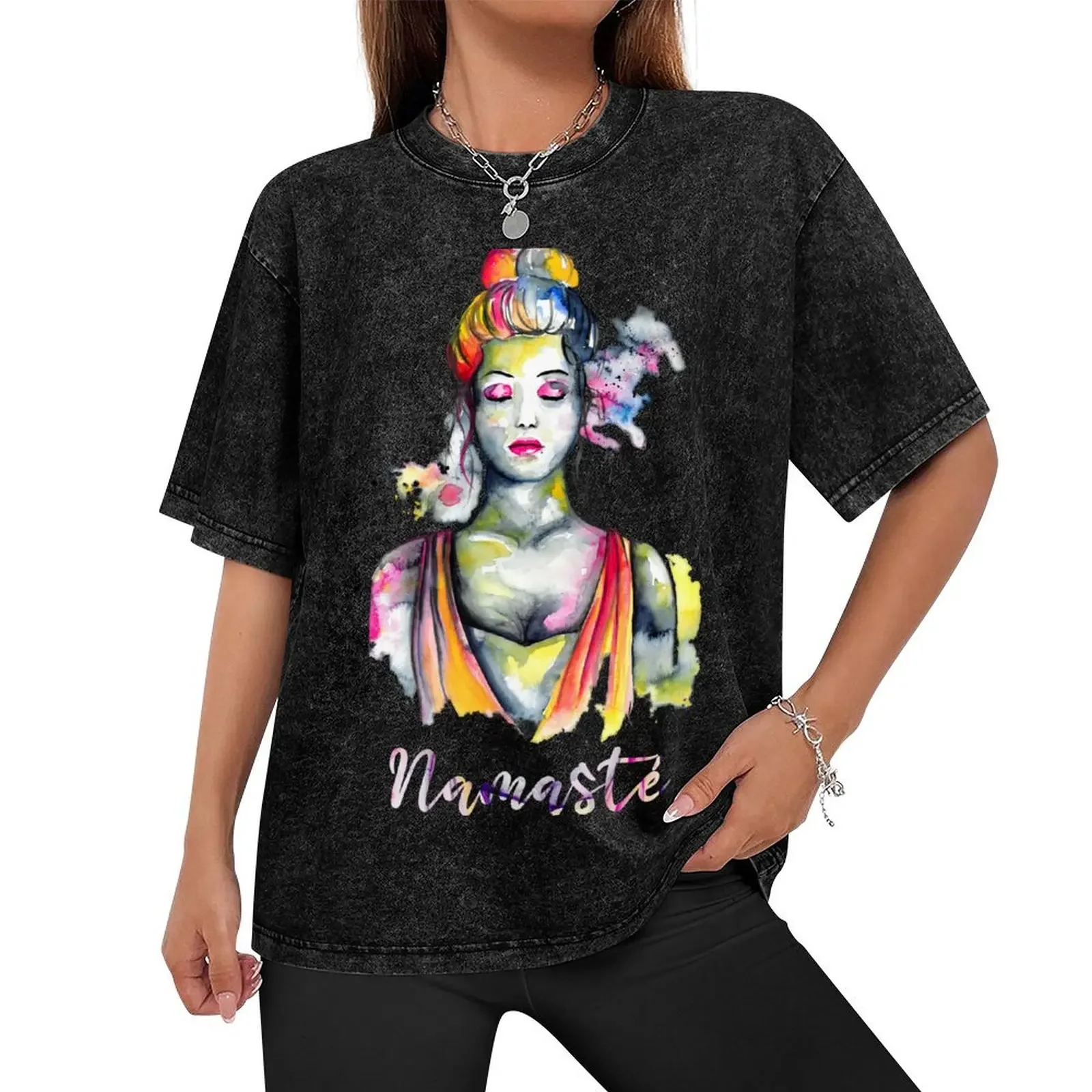 Yoga - Namaste - woman portrait in watercolor style T-Shirt blanks quick drying oversized t shirt men