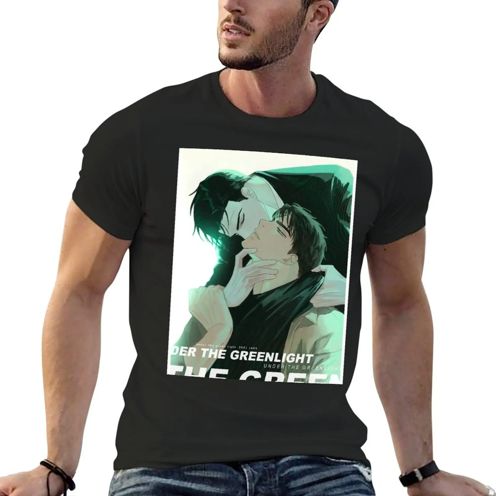 موديل جديد 2025 جين وماثيو تحت الضوء الأخضر مانهوا تي شيرت عادي الحيوان برينفور ملابس للرجال