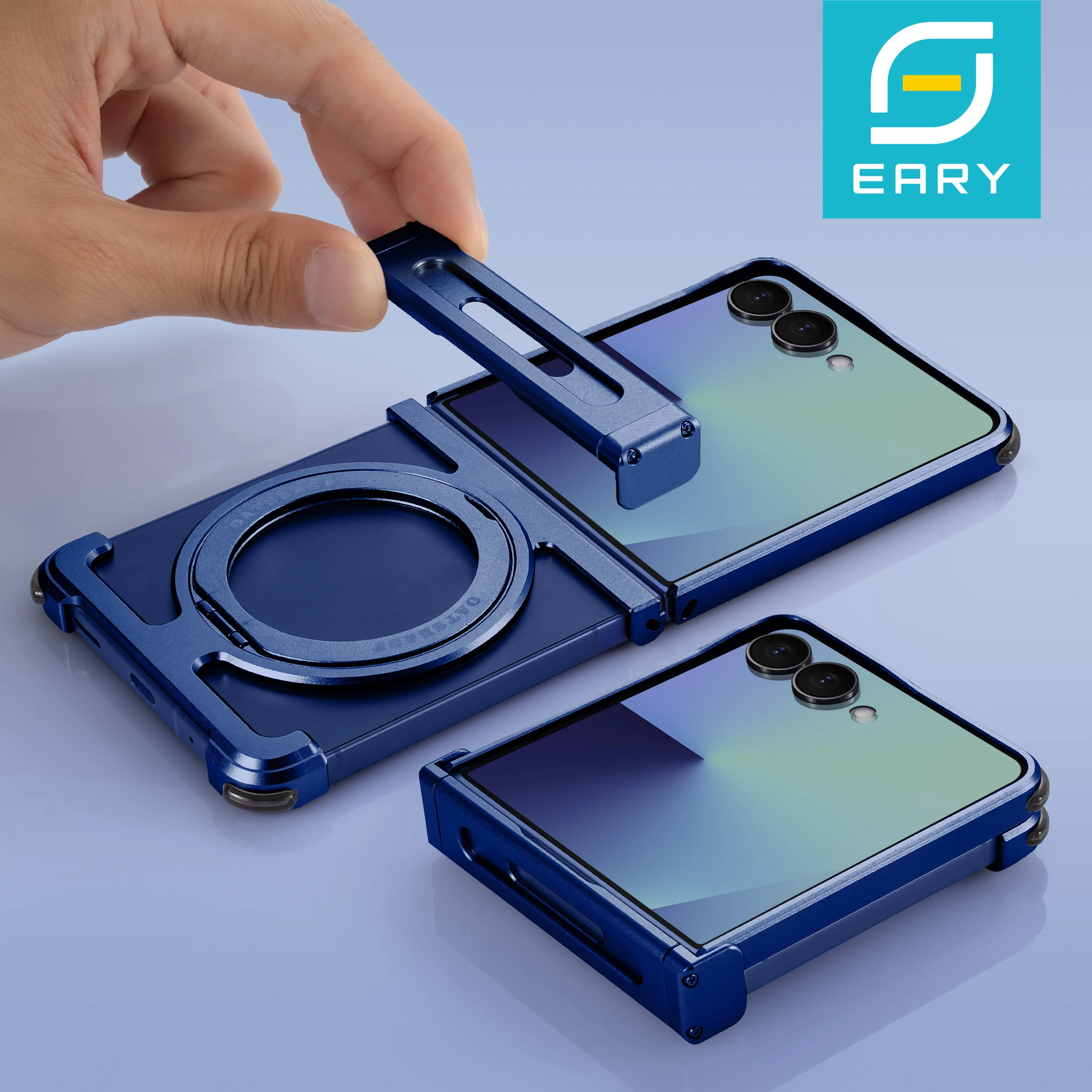 

Бескаркасный магнитный чехол Eary для Samsung Galaxy Z Flip 7 с 360° ° Противоударный алюминиевый металлический чехол для телефона с вращающимся кольцом и подставкой
