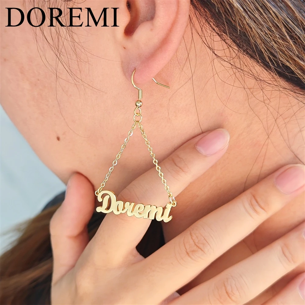 DOREMI Stainless Steel Custom Name Personalized Jewellery INS Custom Name Hook Dangle Earrings Word Nameplate Drop Earrings