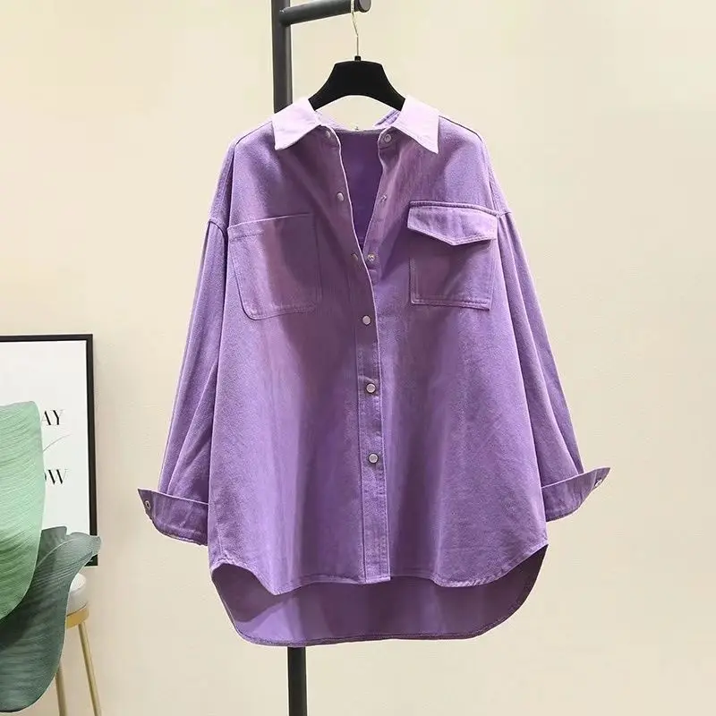 

Spring Casual Korean Fashion Loose Buttons Single Breasted Solid Color Long Sleeve Youth Lively Bright Easy Close to the People