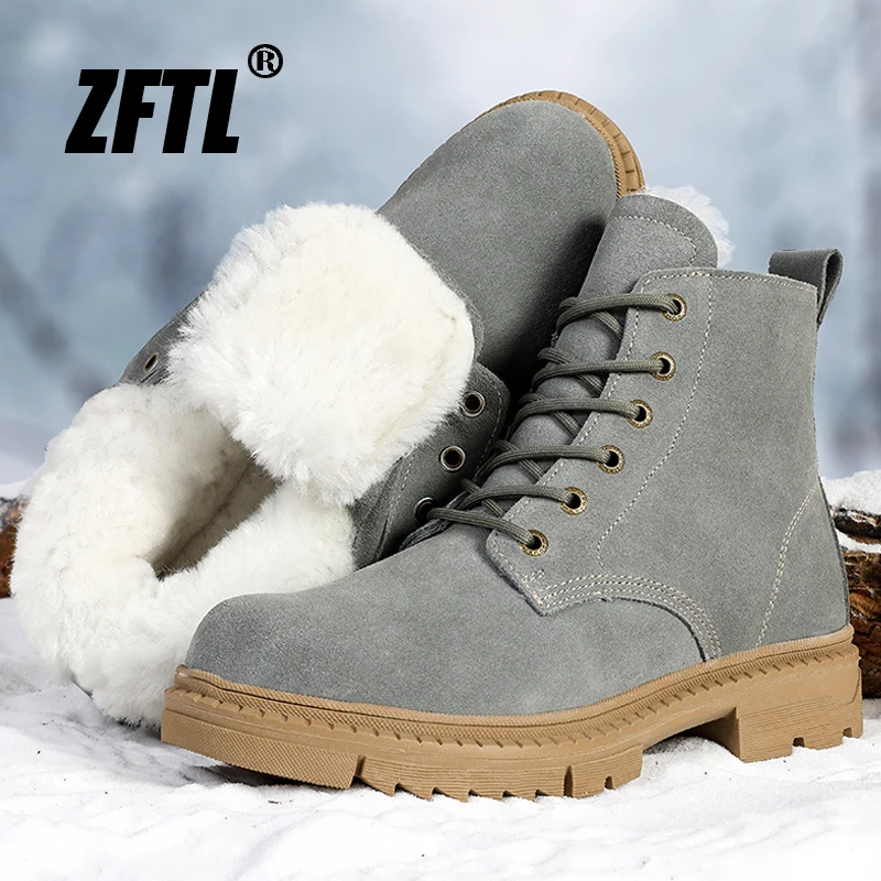 ZFTL Winter Snow Boots New Basic boots Men's Cotton Shoes Mid-top work boots Warm fur inside British style Casual Non-slip 2023