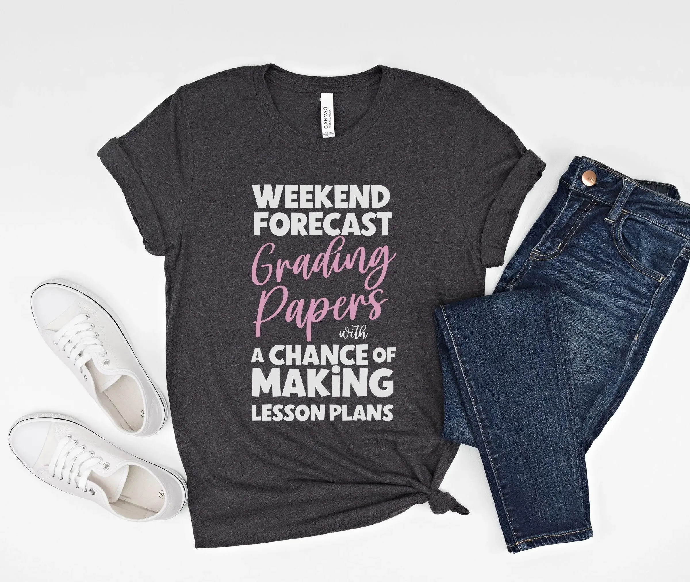 Teacher T Shirt Weekend Forecast Grading Papers Life Humor Funny Educator Perfect For Busy Teachers