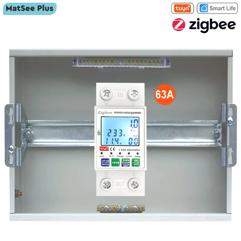 Solar PV Bi direção Two Way Tuya Smart ZigBee Medidor de Energia Monofásico 80A Din Rail Power Monitor Wattmeter Voltímetro Ampermeter 110V 240VAC