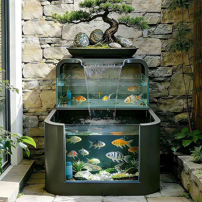 BJ-2 Balcony Stainless Steel Fish Pool Flower Box Metal Water Flow Ornament Outdoor Terrace Courtyard Water View Waterfall
