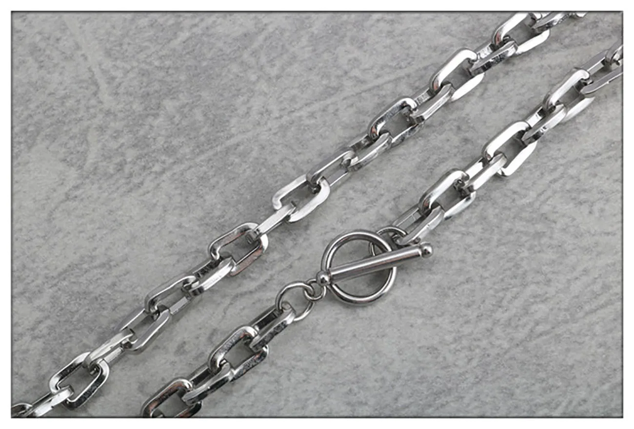 Fashion Long Square OT Buckle Stainless Steel Batch Angle O Word Men And Women Word Buckle Necklace Hot Sale