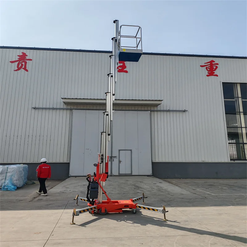 6m 12m 18m Aluminum Alloy Mast Lift Single Dual Mast Mobile Aerial Work Platform Vertical Man Lift for Stage Production