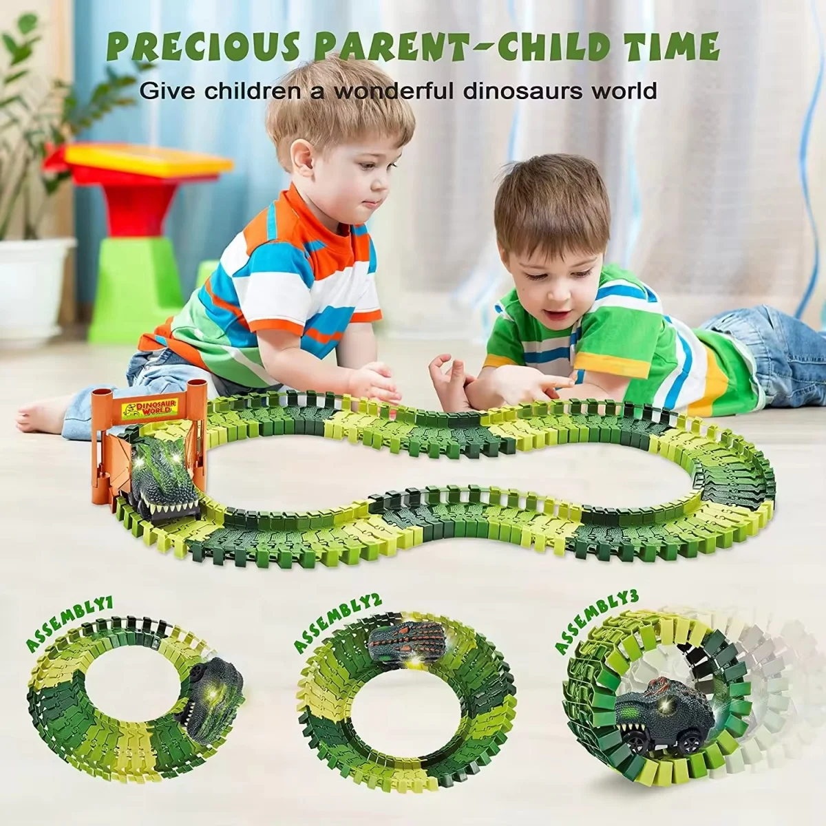 Dinosaur Toys - Create A Dino World with Flexible Race Track, Birthday Gift for Kids Ages 3+, Toys for 3 4 5 6 7 8Year Old Boys