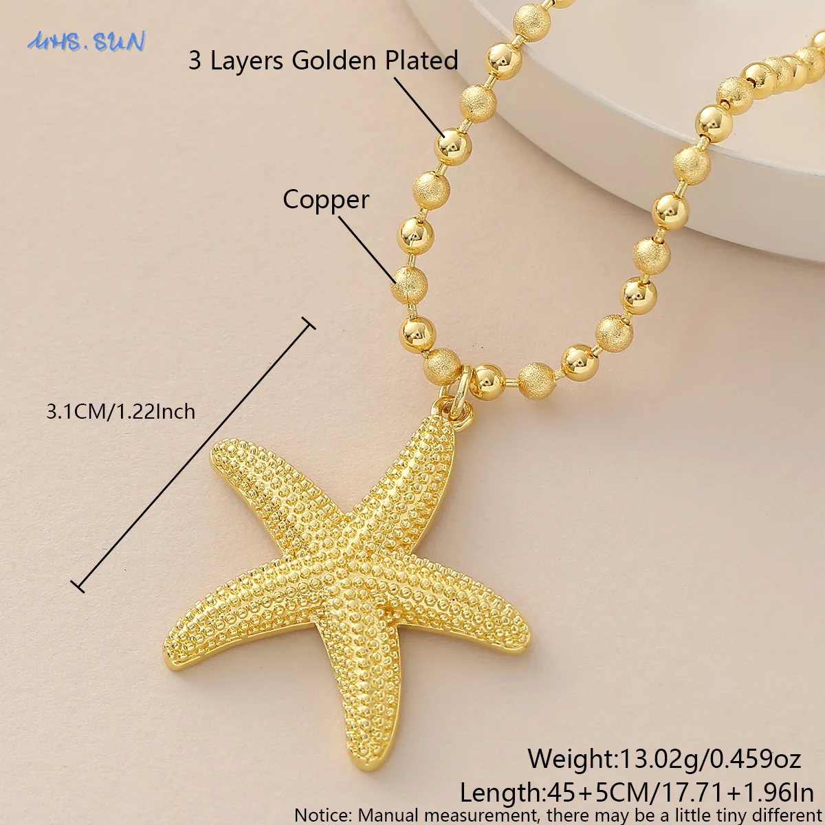MHS.SUN الكلاسيكية نجم البحر/محارة/الأسماك قلادة القلائد بسيطة مطلية بالذهب مطرز سلسلة مجوهرات هدايا الصيف للرجال النساء