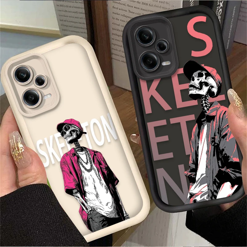 Street Fashion Skeleton Telefoon Case Voor Xiaomi Redmi Note 13 14 12 11 Pro Plus 5G 14S 12S 11S 10S 10 9 Redmi 14C 13C 12C 12 4G